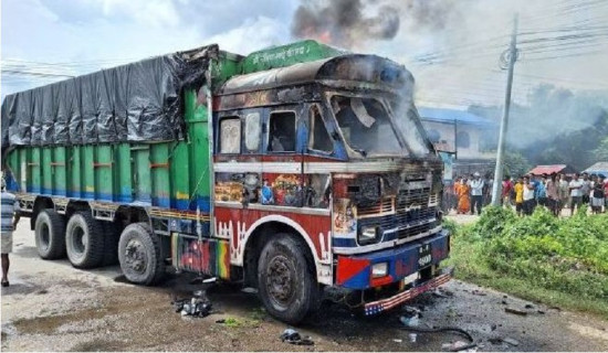 ट्रकको ठक्करबाट महिलाको मृत्यु, स्थानीयले गरे ट्रकमा आगजनी