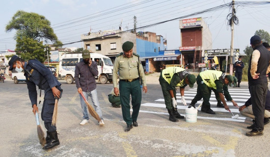 जेब्रा क्रसिङ्ग रङ्गरोगन गरिँदै