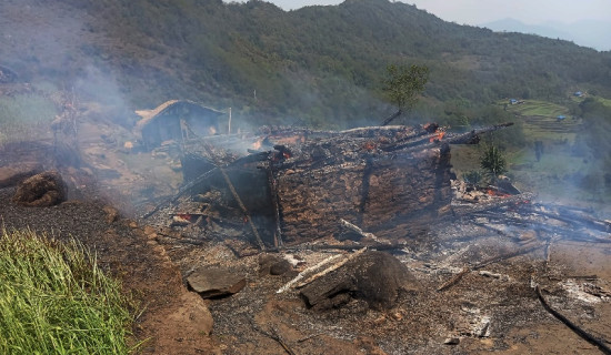 पापुङमा एक घर जलेर नष्ट