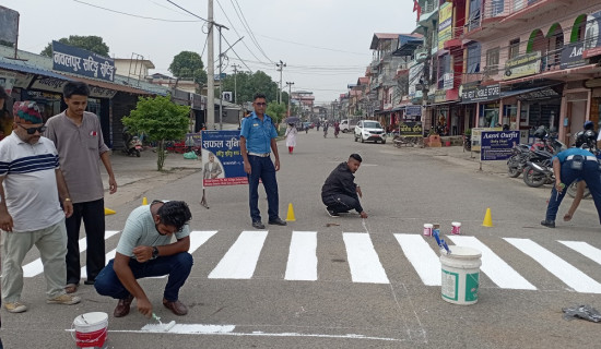 दुर्घटना न्यूनीकरण गर्न विद्यार्थीद्वारा जेब्रा क्रसिङ निर्माण