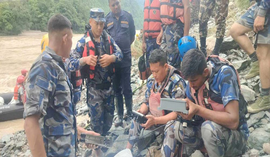 त्रिशुलीमा बेपत्ता बस र यात्रुको खोजीमा वाटर ड्रोनको प्रयोग