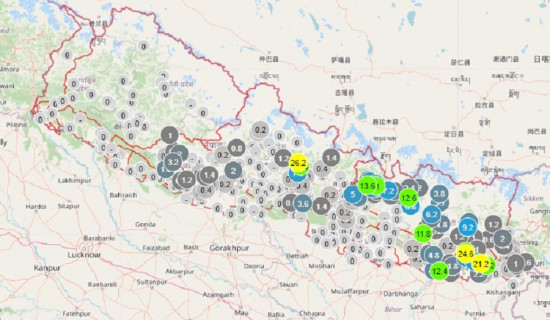 कोशी, बागमती, गण्डकी र लुम्बिनी प्रदेशमा भारी वर्षा हुने