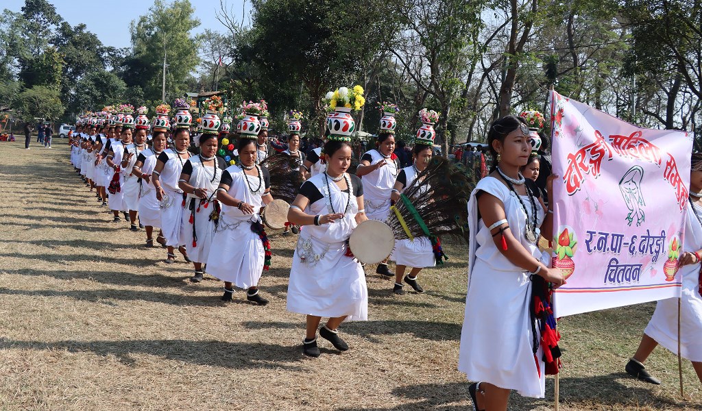 हात्ती महोत्सवमा–आफ्नो भेषभूषामा थारु महिला