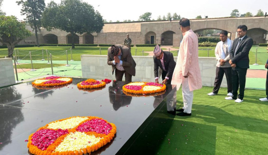 मुख्यमन्त्री शाहद्वारा गान्धीको समाधिमा माल्यार्पण