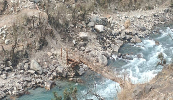 जोखिम मोलेर काठको पुल तर्न बाध्य