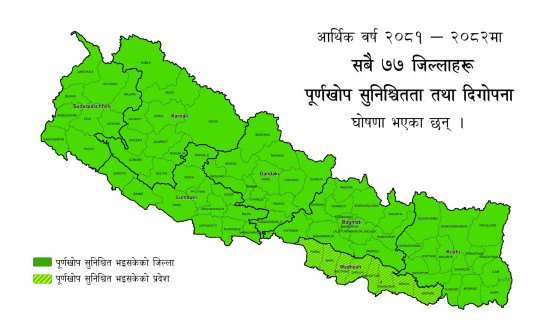 ७७ वटै जिल्लालाई पूर्णखोप सुनिश्चतता तथा दिगोपना घोषणा