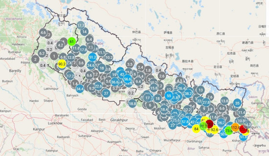 झापाका अनारमनी, चन्द्रगढी र केचनामा एक सय २९ मिलीमिटरसम्म वर्षा
