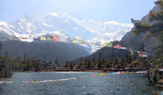 ताल र पृष्ठभूमिमा हिमाल