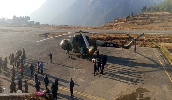 हेलिकोप्टरबाट लिमी र चाला पुगे निर्वाचन कर्मचारी