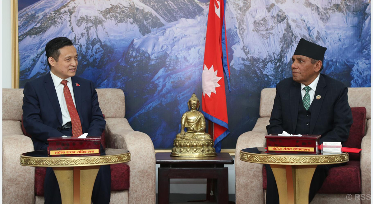 राष्ट्रिय सभा अध्यक्ष दाहालसँग नवनियुक्त चिनियाँ राजदूत चाङको शिष्टाचार भेट