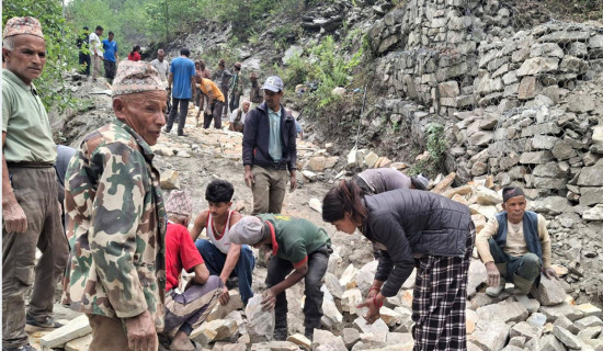 पोखरेबगर-घोडेपानी सडकको हल्लेखर्क खण्ड श्रमदानबाट मर्मत