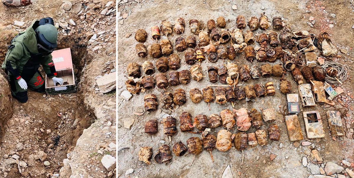 प्रहरी कार्यालय सल्यानको परिसरमा फेला परेका ८६ बम सेनाद्वारा निष्क्रिय