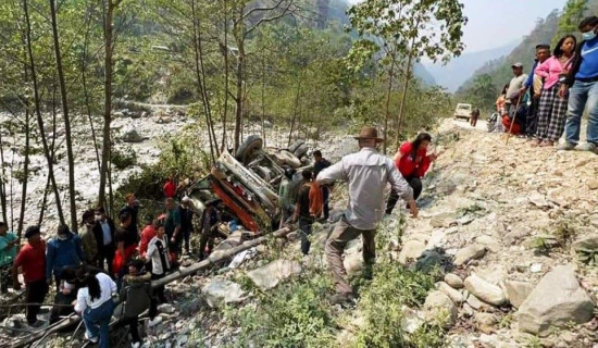 म्याग्दीको तिप्ल्याङमा बस दुर्घटना, चार घाइते