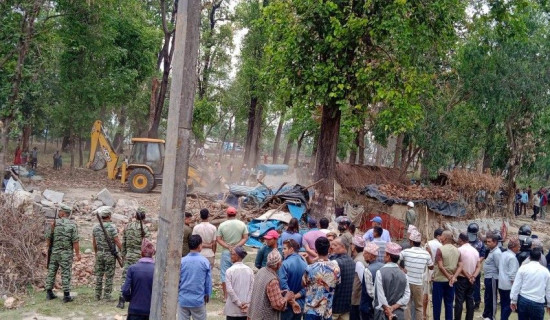 वन क्षेत्र कब्जा गरी बनाइएका घर टहरामाथि डोजर चल्यो